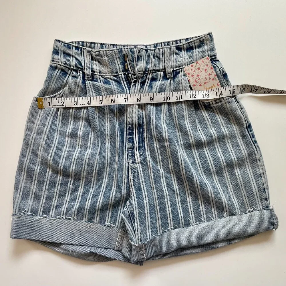 FREE PEOPLE Denim striped shorts